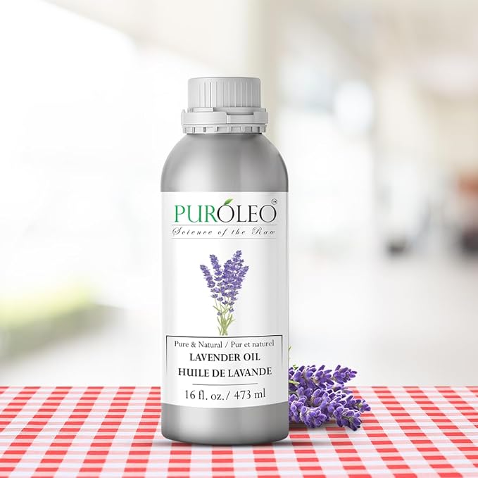 PUROLEO Lavender Essential Oil 16 Fl Oz/473 ML (Packed in Canada) 100% Pure Natural Undiluted Cold Pressed for Aromatherapy Therapeutic Grade Aromatherapy Oil for Sleep
