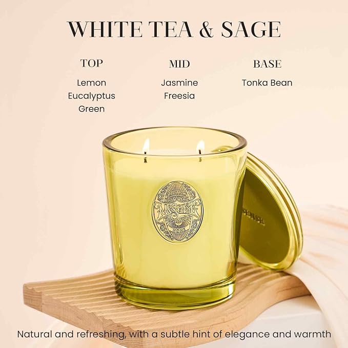 M&SENSE Large Two-Wick Soy Candle | White Tea Sage & Matcha Green | 19.8 oz, 120H Burn Time | Luxury Scented Candle for Relaxation, Gifting, Home Décor | Ideal for Bedroom, Office, Party Ambiance