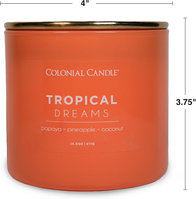 Colonial Candle Tropical Dreams Scented Jar Candle, Pop of Color Collection, 3 Wick, 14.5 oz - Up to 60 Hours Burn