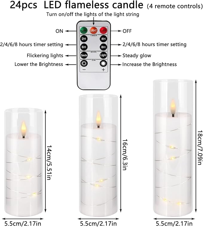 YOROXRG Flickering Flameless Candles Battery Operated with Remote,Led Pillar Candles with Realistic Moving Wick Candles for Halloween,Christmas,Home Decor Pack of 12 (D2.2 xH 5" 6" 7")(White)