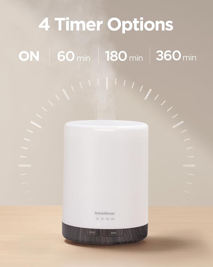InnoGear 300ML Essential Oil Diffuser, Premium 5-in-1 Ultrasonic Aromatherapy Diffusers Scent Humidifier Aroma Diffuser Vaporizer Auto-Off Timer for Room Office Home, Brown, Medium