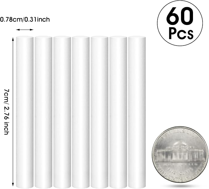 Patelai 60 Pieces 2.75 X 0.31 Inch Car Diffuser Sponges Refill Sticks Humidifier Filter Replacement Wick Absorbent Sponge Sticks for Mini Car Office Bedroom Humidifier Ultrasonic Aroma Diffuser