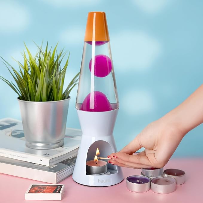 Fisura - Magma lamp with Candle for Adults Without Electricity. Candle lamp, Friendly with the Nature Lamps. Original Gift. 11.4 in x 3.3 in (Candles not Included) (Candle, Pink, Blue & Orange)