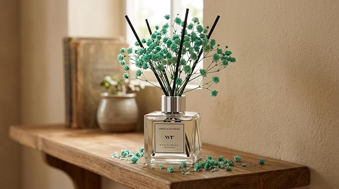 WEALD TRIBE Flower Reed Diffuser Set Lemongrass Scent for Bathroom Air Fresheners Accessories, Oil Diffuser Stick | 5.1 fl oz Home Fragrance with Sticks Defusers | House Bedroom Office Shelf Decor
