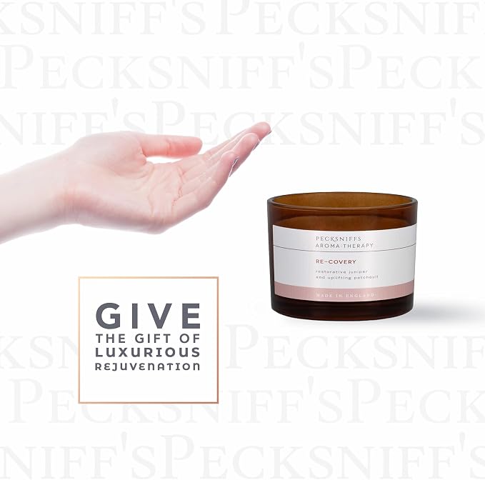 Pecksniff's Aromatherapy Re-Covery 3-Wick Candle, Juniper & Patchouli, Premium Spicy Pine Scent, Long-Lasting & Eco-Friendly, 285g