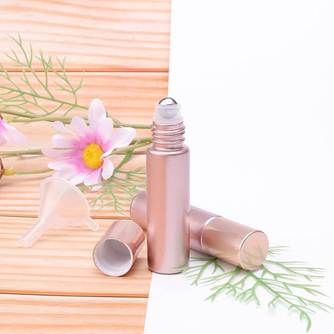 45Pcs 10ml Glass Roller Bottles for Essential Oils, Empty Roll on Vials Massage Containers with Stainless Steel Roller Ball for Perfumes Aromatherapy Lip Balms, Matte Rose Gold