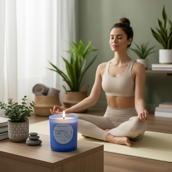 Eucalyptus Balsam Scented Candle 15.5oz Large – CW Studio Color-Sprayed Glass Jar, Fresh Spa Forest Aroma – Long Burn Gift Candle for Living Room, Mother's Day & Housewarming – 70-80 Hour Burn