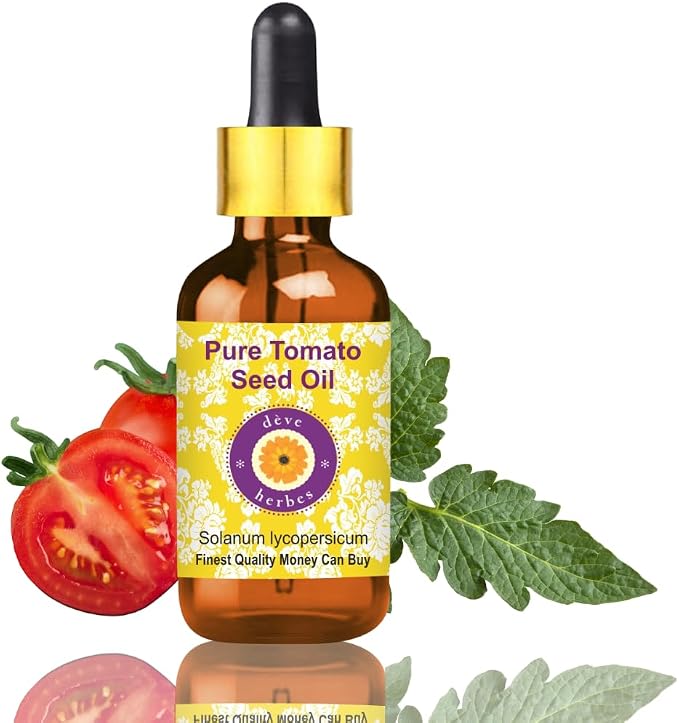 Deve Herbes Tomato Seed Oil (Solanum lycopersicum) with Glass Dropper | Cold Pressed | Pure | Natural | For Diluting Essential oils | Skin & Massage | Non-Sticky| Lightweight| Unisex | 50ml (1.69 oz)