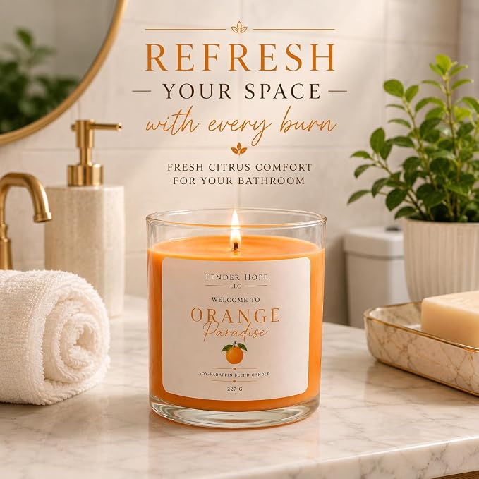 Tender Hope Orange Paradise Candle – Fresh Citrus Orange Scent, Long Lasting Soy Paraffin, 227g | Fresh Citrus Orange Scent, Long Lasting, Soy Paraffin