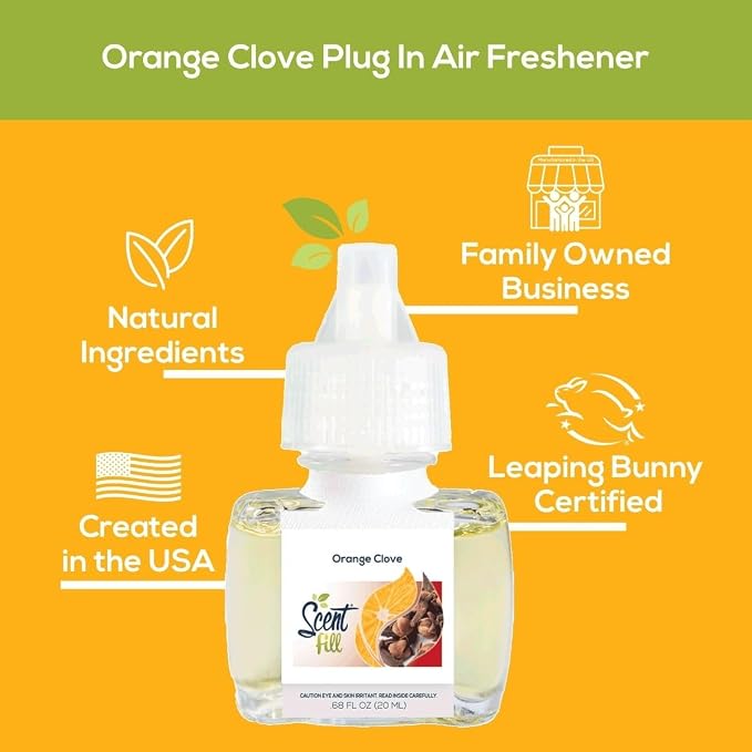 Scent Fill Orange Clove Plug in Air Freshener, Scented Oil Refills, 2 Refills + Diffuser