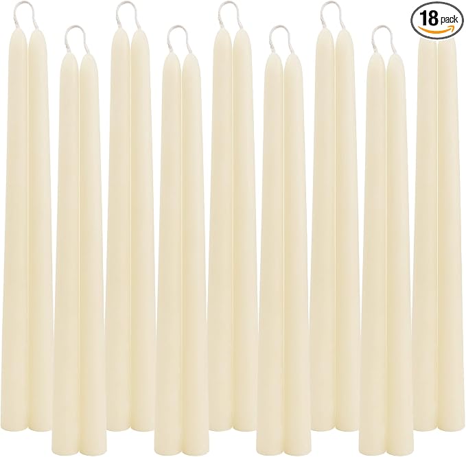DEYBBY 12 inch Natural White Beeswax Taper Candles Set of 18, Smokeless and Dripless Pure Organic Beeswax Candles Bulk for Anniversary Wedding Dinner Decor Emergency Housewarming Gift, 9-10Hrs Burn