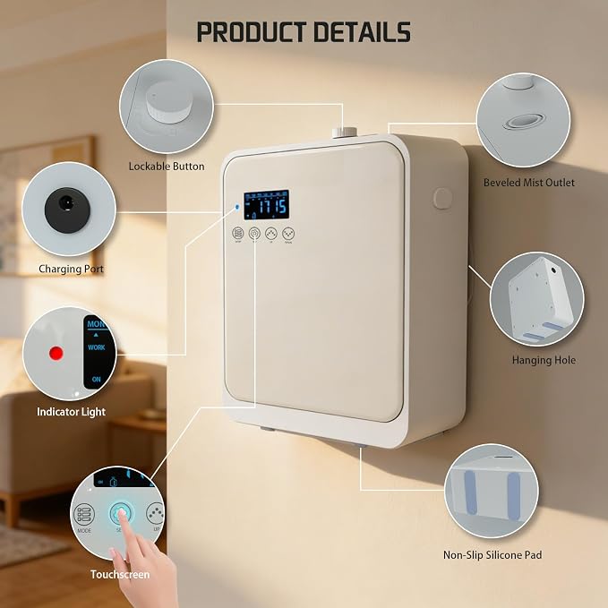 Waterless Essential Oil Diffuser 2000 Sq Ft, Cold Air Oil Scent Diffusers with Timer 250ml, Bluetooth App Control Aromatherapy Diffuser Machine for Home, Office, Hotel (White)