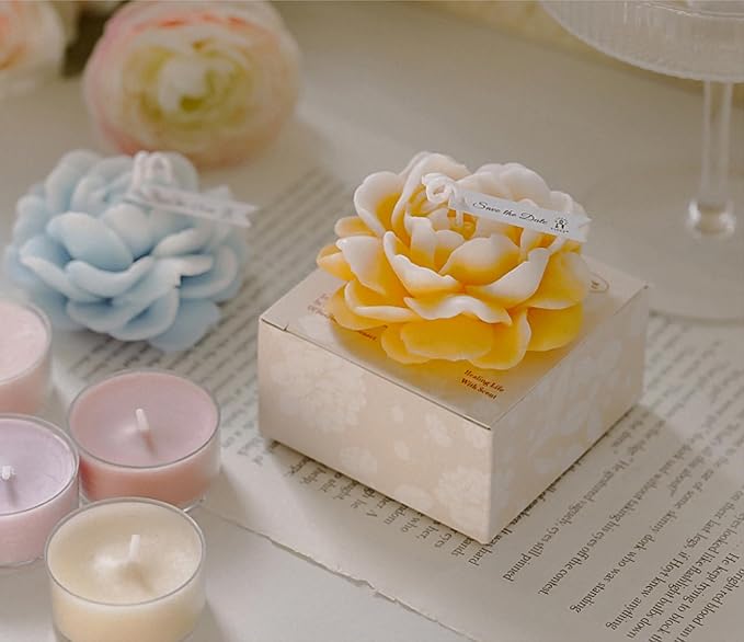 Jasmine Flower Shape Scented Candle,50G Multicolour Romantic Soy Wax Aesthetic Decorative Healing Candle for Valentine's Day Wedding Birthday,Prefect Gift for Meditation Stress Relief Mood (Yellow)