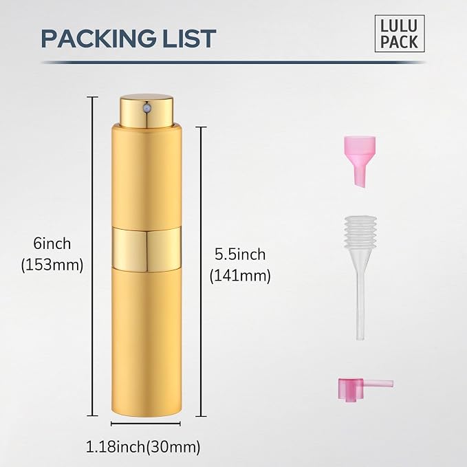 Lulupack Perfume Atomizer Refillable Travel Bottle: Cologne Portable Sprayer for Men - Mini Spray Empty for Refill - 1oz Large Size Gold
