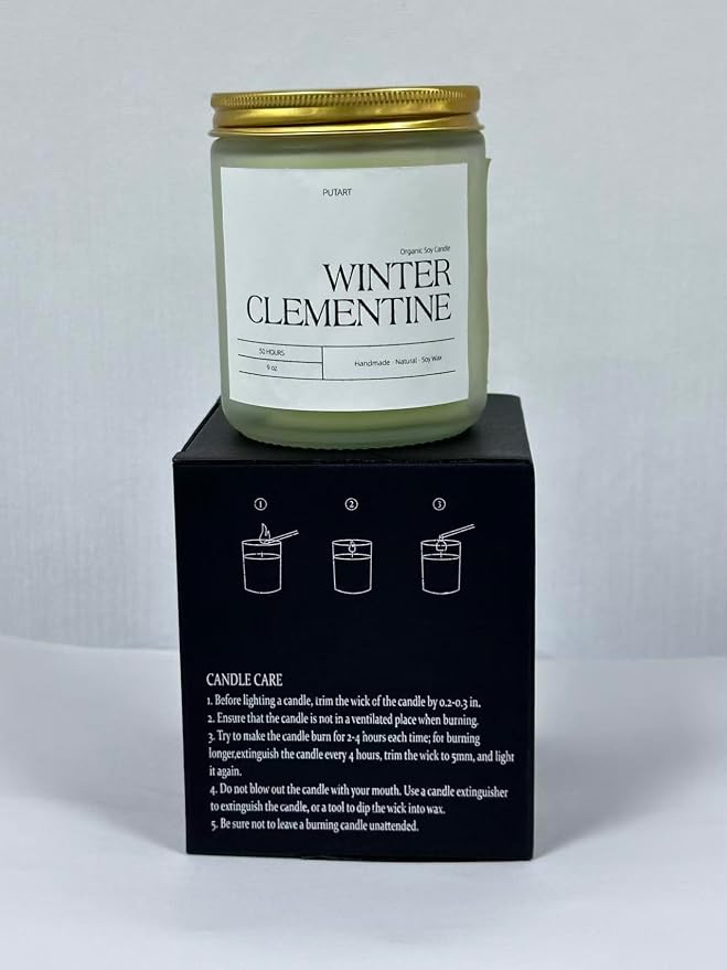 Winter Clementine Scented Candles for Home, 9oz Natural Soy Wax Aromatherapy Organic Citrus Candle for Stress Relief, Long Burning & Lasting Jar Candle Gifts for Christmas, Winter, Holiday