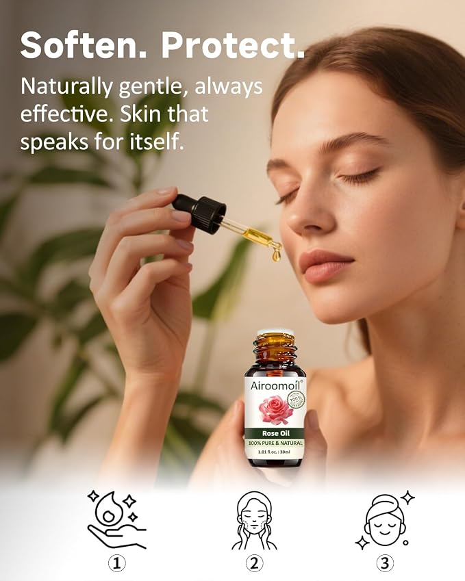 Rose Essential Oil 1 fl oz – 100% Natural from Bulgaria, Pure Floral Scent for Water Diffuser, Massage, Hair & Skin Care, DIY Candle & Soap Making Fragrance