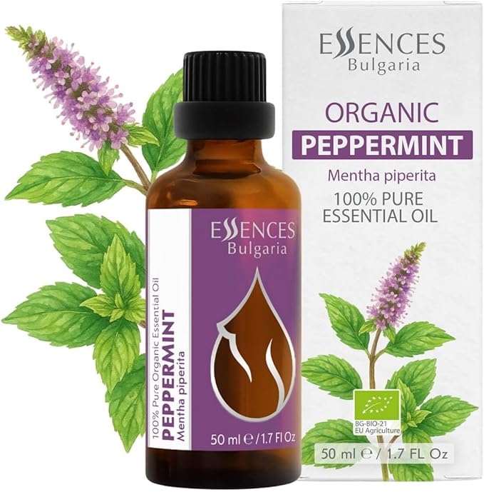 Essences Bulgaria Organic Peppermint Essential Oil 1,7 Fl Oz | 50ml | Mentha piperita | 100% Pure and Natural | Undiluted | Therapeutic Grade | Family Owned Farm | Steam-Distilled | Non-GMO | Vegan