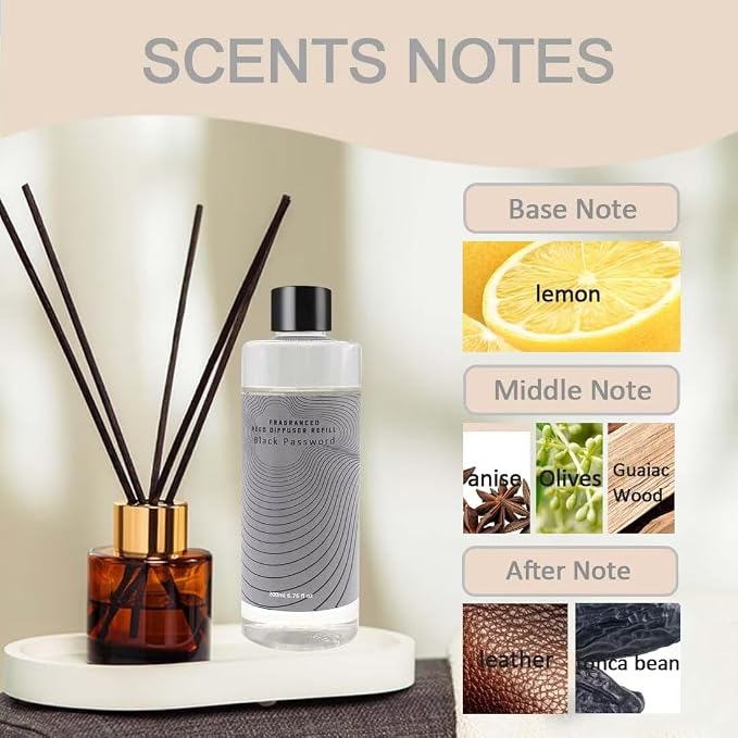 Scent Diffuser Oil Refill | 6.76 fl oz(200ml) Home Fragrance Defusers | Scented Aroma Essential Oil Reed Diffuser Black Password 200ml