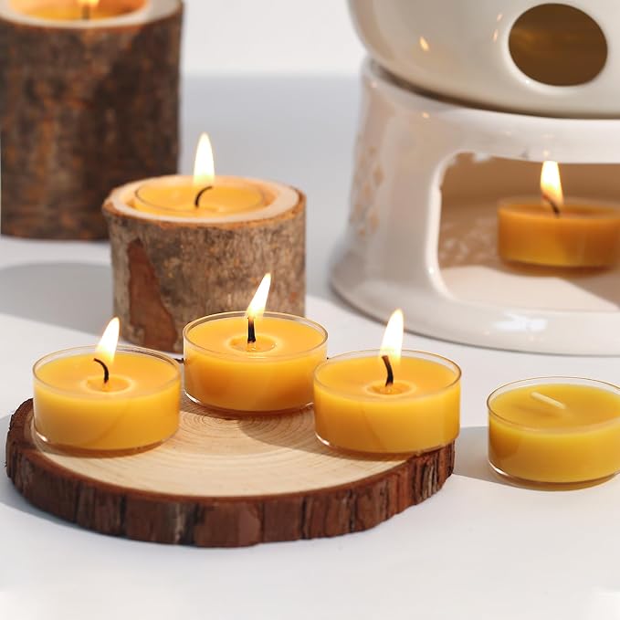 36 Packs Beeswax Tealight Candles- 4 Hour Burn Time Beeswax Candles Burn Evenly and Clean Bees Wax Candles Bulk Smokeless Beeswax Tea Lights for Relaxing Air Purification