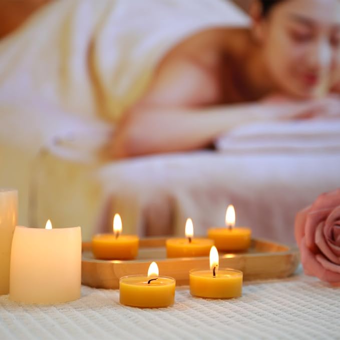 36 Packs Beeswax Tealight Candles- 4 Hour Burn Time Beeswax Candles Burn Evenly and Clean Bees Wax Candles Bulk Smokeless Beeswax Tea Lights for Relaxing Air Purification