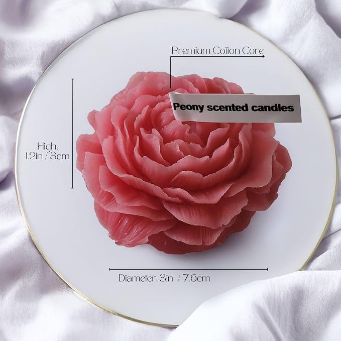Peony Flower Shaped Candle with Scent, Soy Wax Blend Aromatherapy Candle, Gift Candle, Gifts for Women, Candles for spa, Stress Relief, Meditation, Wedding, Home Decor, Relaxing Atmosphere, (Pink)