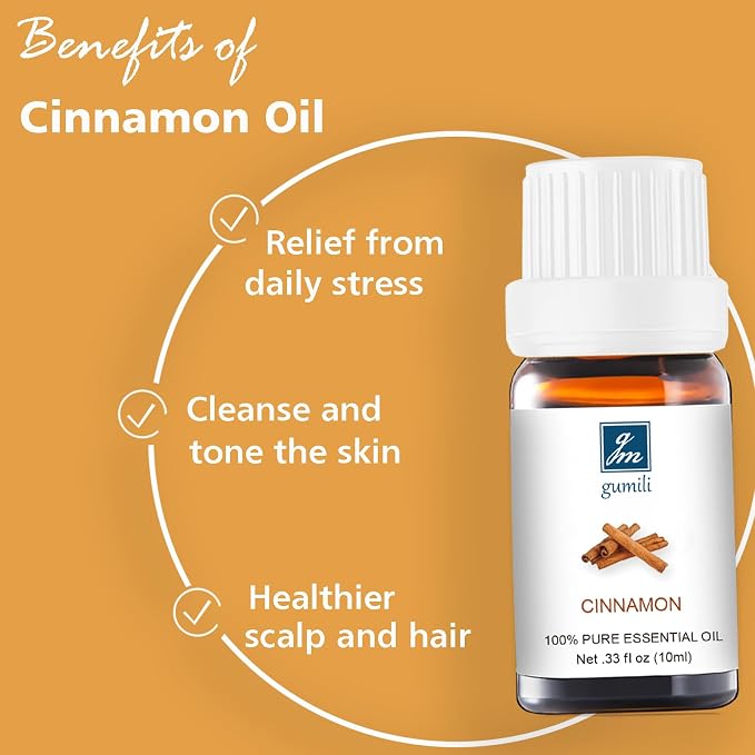 GM Gumili Cinnamon Oil - Pure Organic Essential Oil for Diffuser, Spray, Massage, DIY Candles & Soap - Cinnamon Bark Oil, 10mL