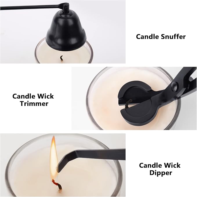 3 in 1 Candle Tools Set, Candle Wick Trimmer, Candle Cutter, Candle Snuffer, Candle Wick Dipper Accessory Set - Black