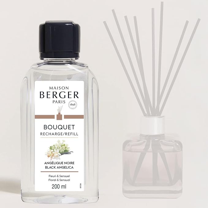 MAISON BERGER Reed Diffuser Refill, 200 ml, Black Angelica | Fragrance Refill for Reed and Ceramic Diffusers, Passive Diffusion, ~6 Weeks, No Flame or Electricity, Made in France