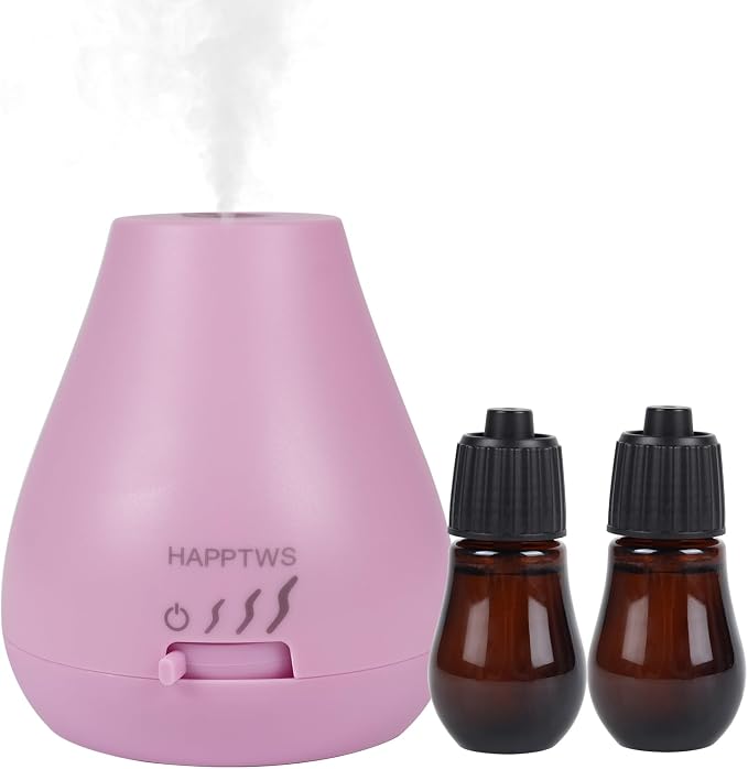 HAPPTWS Essential Oil Diffuser - Waterless Diffuser 3 Timer Settings Battery Powered for Bedroom Yoga Room Toilet Pet Room - Pink