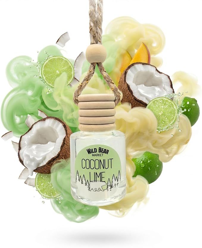 Car Freshener – Long Lasting Natural Fragrance Oil, Glass Bottle Diffuser, Toxin-Free, Made in USA – Coconut Lime