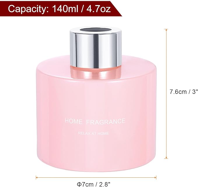 HARFINGTON 2pcs Empty Glass Diffuser Bottle 140ml/4.7oz Refillable Fragrance Accessories Aromatherapy Jar Container for Replacement Reed Diffuser DIY Home Bathroom Pink with Silver Tone Cap