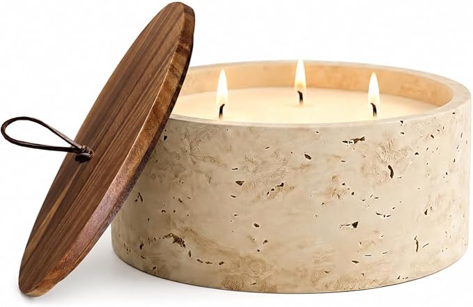 3-Wick Scented Candle-Vanilla & Cinnamon & Milk,Soy Coconut Wax Blend Candle with Acacia Wood Lid,21oz Large Candle,45-Hour Long Burning,Aromatherapy Candle for Home Decor