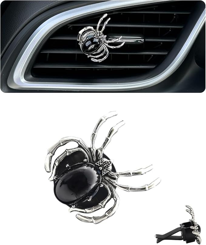 ORIESSE Spider Air Vent Clip,Gothic Car Air Freshener,Black Car Decor for Teens Women,Refillable Essential Oils and Perfume Diffuser