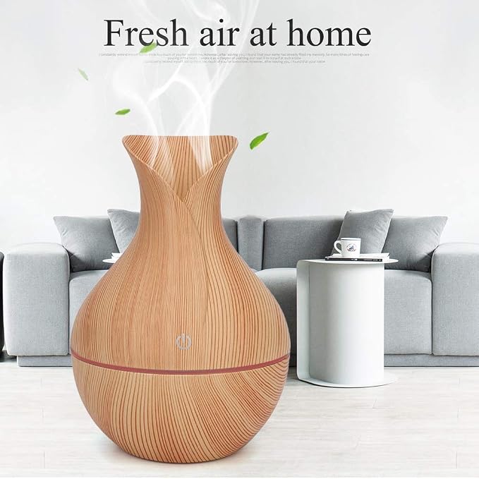 Ultrasonic Humidifier,Portable USB Mute Ultrasonic Diffuser Essential Oil Humidifier with 7 Colors LED Night Light for Home,Bedroom,Living(Light Wood Grain)