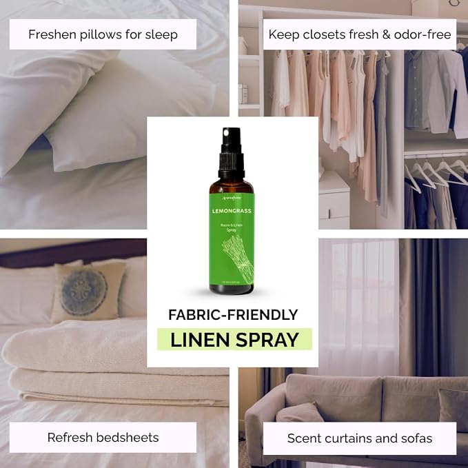 Lemongrass Room Linen & Pillow Spray by Aromafume | 100ml/3.38 fl oz | with Pure Lemongrass Essential Oil | Aromatherapy Spray for Relaxation, Sleep & Stress Relief | Mist for Bedding, Fabrics
