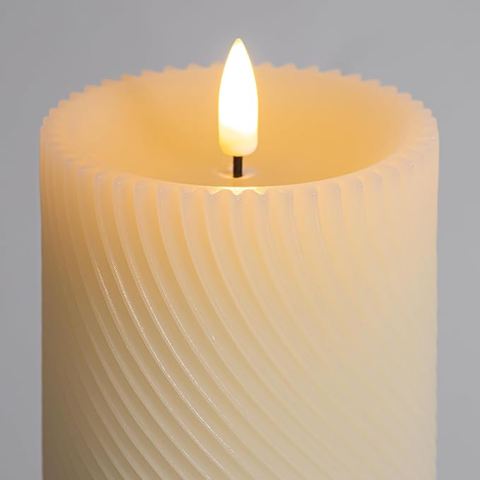 ANGELLOONG Flickering Flameless Candle with Remote, Real Wax Battery Operated Candles with Timer, Set of 3 Fake LED Electric Pillar Candles for Home Party Holiday Christmas Decor, Twill