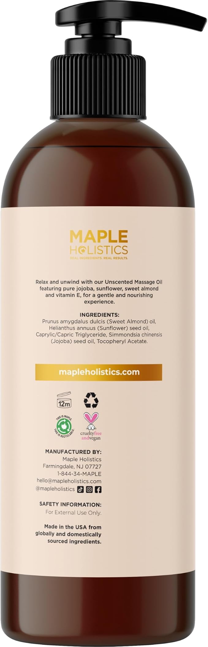 Unscented Massage Oil for Massage Therapy - Gentle and Luxurious Unscented Body Oil Full Body Care with Sweet Almond Sunflower Jojoba and Vitamin E - Vegan Non GMO & Gluten Free (8 Fl Oz)