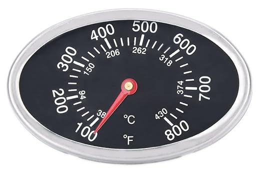 GasSaf Lid Thermometer Temperature Gauge Replacement for Nexgrill, Grill master 720-0697, Charmglow 720-0234, Aussie, Brinkman, Members Mark and Other Gas Grill, Oval Stainless Steel Heat Indicator