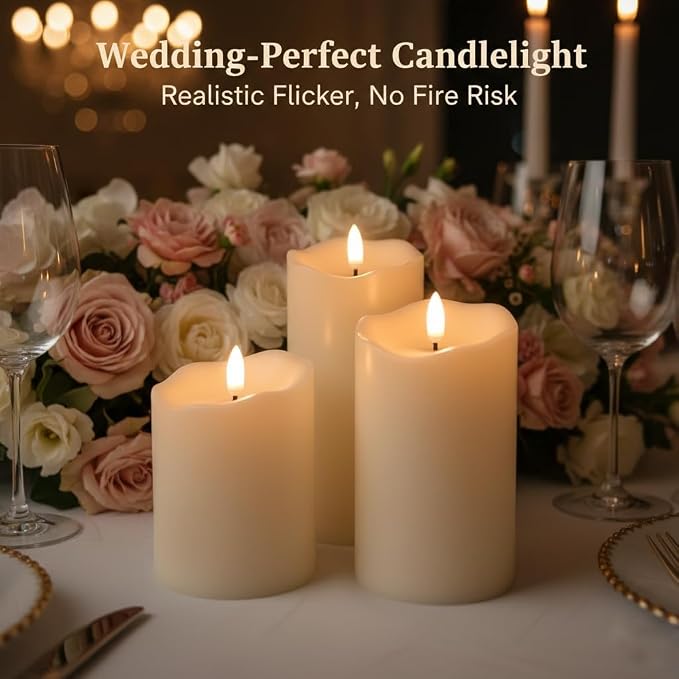 ANGELLOONG Flickering Flameless Candles, Realistic Battery Operated Candles with Remote and Timer, Set of 3 LED Candles for Fall Room Home Wedding Decor Centerpieces Table Party Christmas Decorations