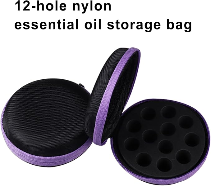 Glass Bottle Bundle Essential Oils Case Hard Round Carrying Case Bag for 1ML 2ML Roller Bottles Oil Vial Bottles (12 Holes Rose Red)