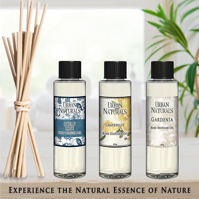 Urban Naturals Reed Diffuser Oil Refill, Oud Diffuser Oil with Raspberry, Warm Amber, Bergamot, 4 oz + Free Reed Sticks, Made in the USA