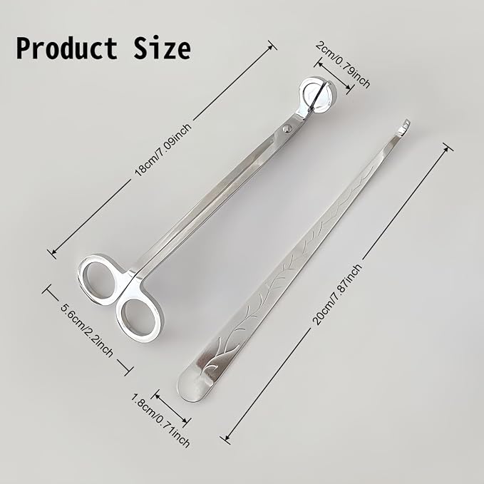Candle Wick Trimmer，Professional Copper-Nickel Plated Candle Wick Trimmer 2-piece Set, 7.09-inch Silver Scissors with Decorative Patterns, Candle Maintenance Tool with a Ball Head