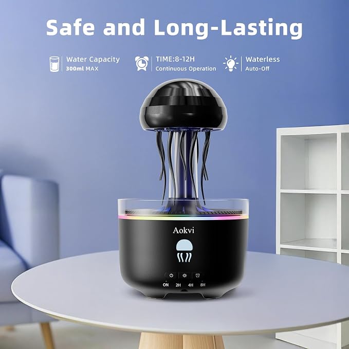 300ML Jellyfish Essential Oil Diffuser, Quiet Aromatherapy Mist Diffusers for Essential Oils, with 7 LED Color Changing Light and Auto-Off Switch, Suitable and Families Humidifiers for Bedroom（Black）