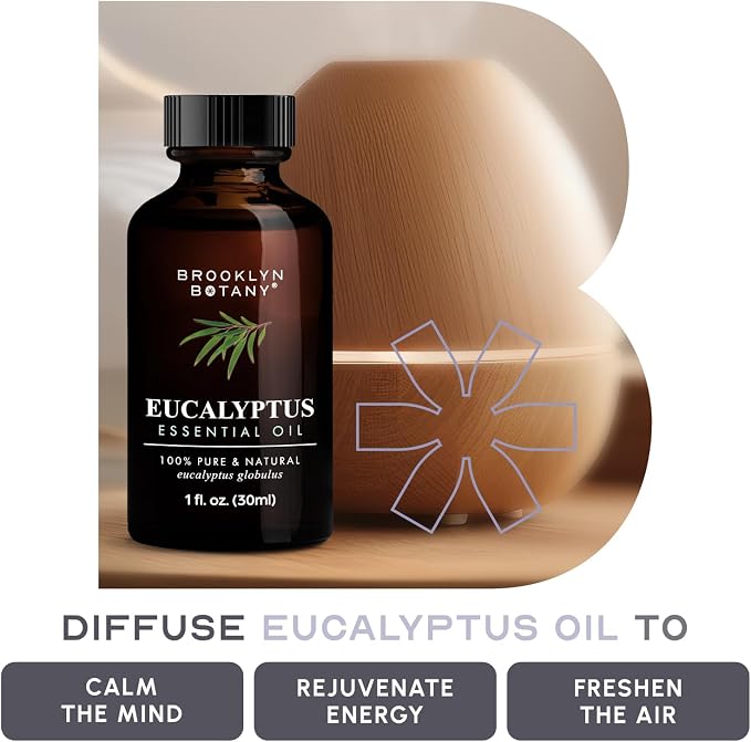Brooklyn Botany Eucalyptus Essential Oil - 100% Pure and Natural - Premium Grade Oil with Dropper - for Aromatherapy and Diffuser - 1 Fl Oz