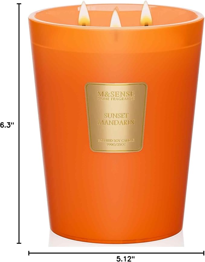 M&SENSE Sunset Mandarin Scented Candle, 35oz 3 Wick 50H, Natural Soy Large Citrus Aromatherapy Candles, Summer Kitchen & Living Room Refresh, Housewarming Gift
