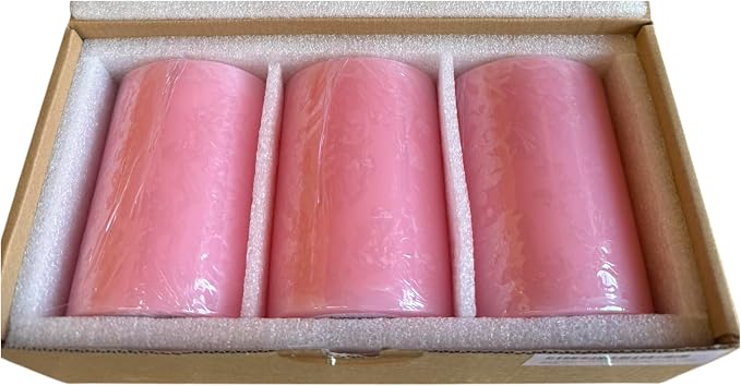 Mister Candle Dripless Unscented Pink Pillar Candles, Set of 3 Hand Poured Solid Color Non-Scented Candles for Home Decor, Premium Wax, 60 Hr Burn Time - 3x4 Inch, Pink