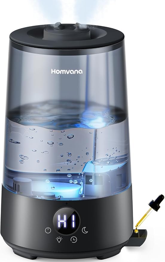 Homvana 3.6L Top-Fill Cool Mist Humidifier for Bedroom, Large Room & Plants, Easy-to-Clean 2-in-1 Baby Humidifier & Diffuser for Congestion Relief, 23dB Ultra-Quiet, Lasts Up to 4 Nights (Black)