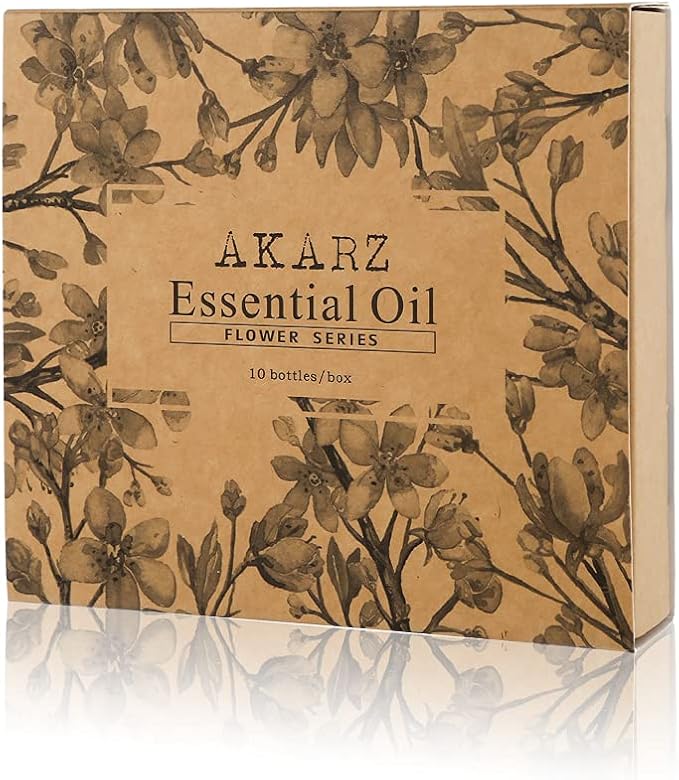 AKARZ 10 Packs Floral Essential Oils Set, 10x10ml Flower Series for Diffuser, Candle & Soap Making - Includes Jasmine, Rose, Neroli, Osmanthus & More