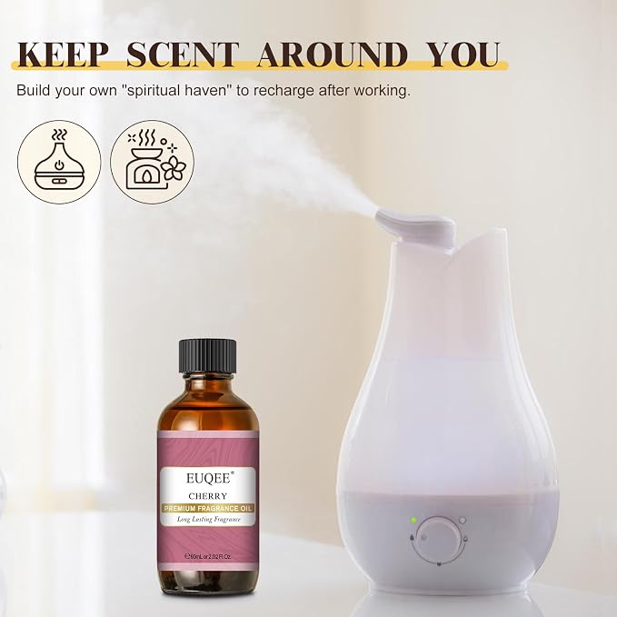 EUQEE 2.02 Fl oz Cherry Fragrance Oil, 60ml Premium Essential Oil with Glass Dropper for Diffusers, Candle & Soap Making