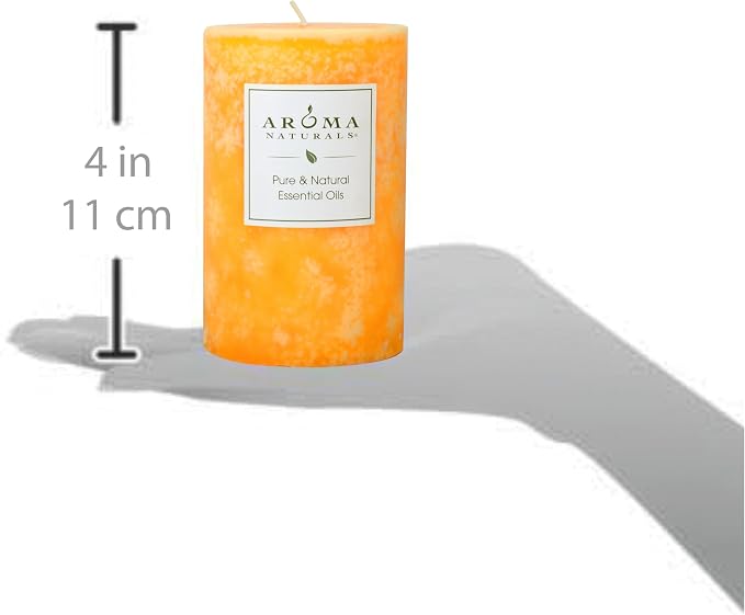Aroma Naturals Lavender & Tangerine Essential Oil Scented Pillar Candle, Relaxing, 2.5 inch x 4 inch